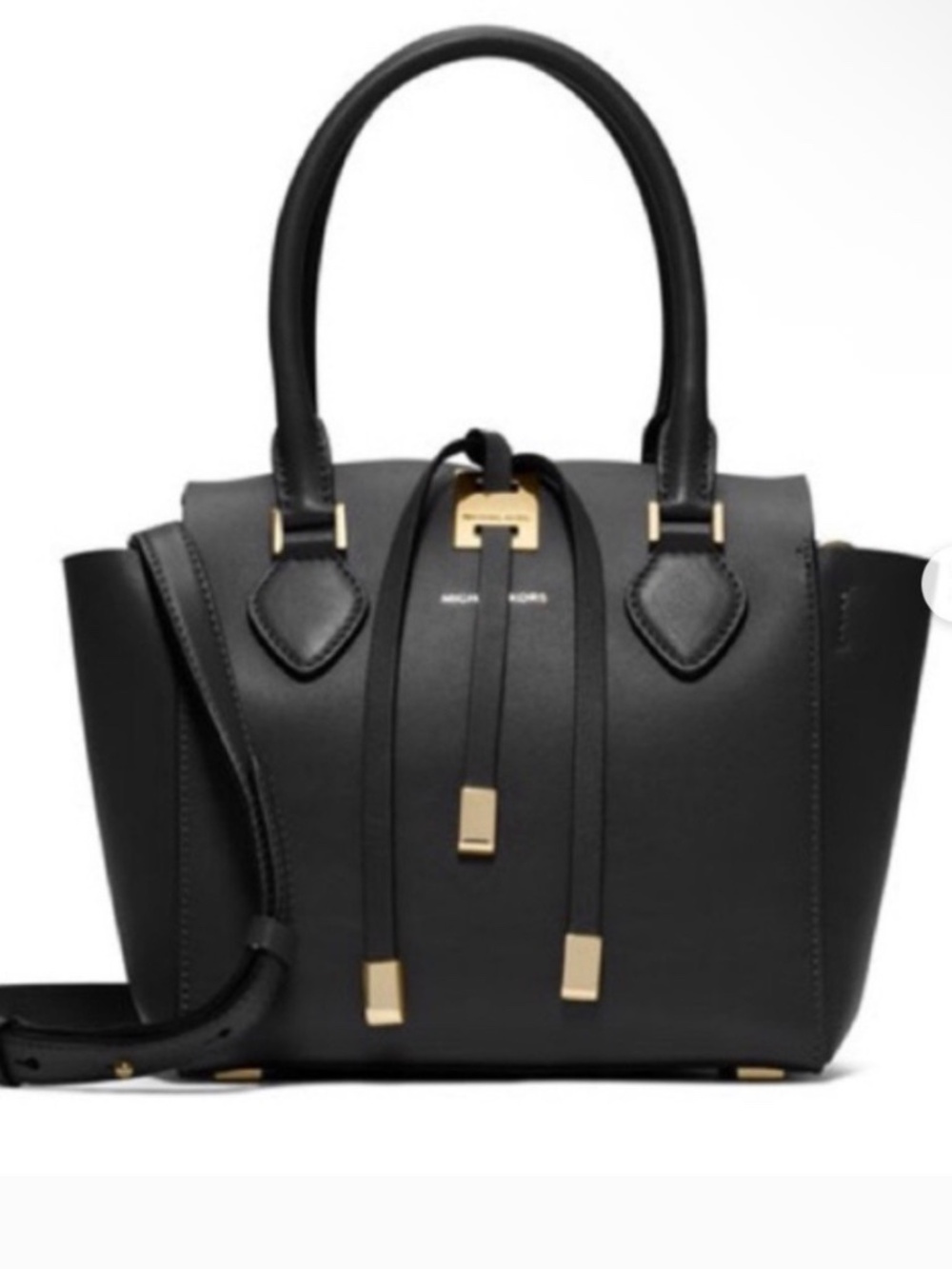 NWT Michael Kors Collection Miranda Large TZ Satchel Black Leather Gold Tone NEW